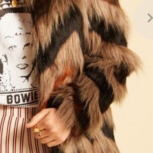 Dolce & Cabo Chevron Faux Fur Open Jacket Copper, Black and Tan